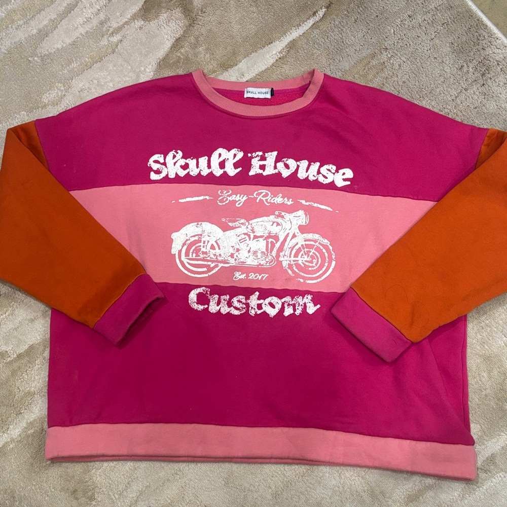 Colorblock Crewneck Sweater - Pink & Orange